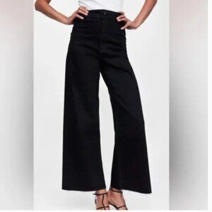 Zara Black Marine Straight Denim Jeans 6 wide leg high rise